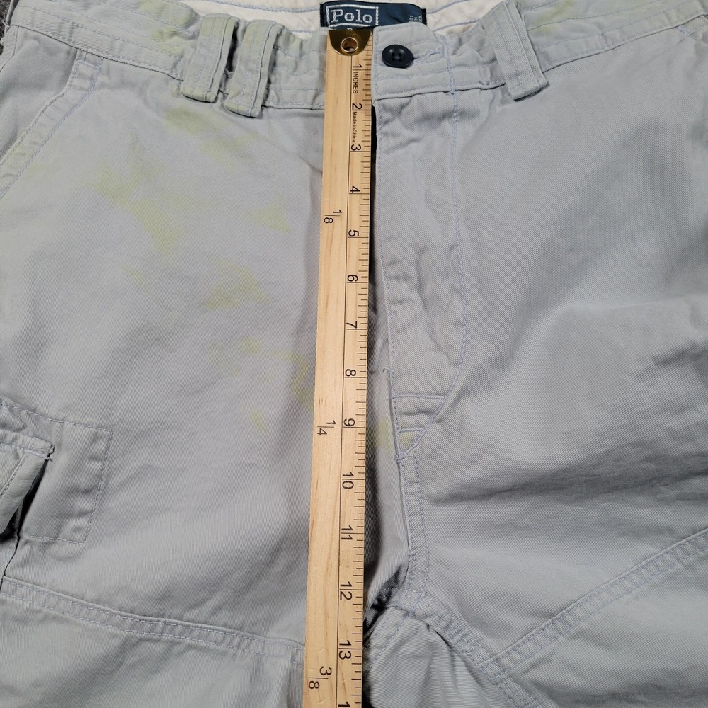 Polo Ralph Lauren Cargo Shorts‎ Mens 34 Gray Cotton Canvas Relaxed DISTRESSED - Picture 6 of 8